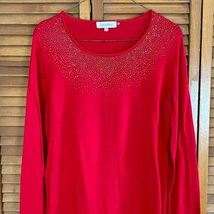 Calvin Klein Pullover Sweater Red with Gold Speckled Yoke